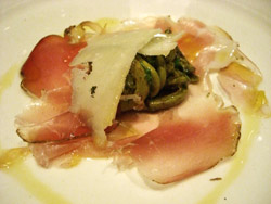 Culatello with fiddleheads and pecorino