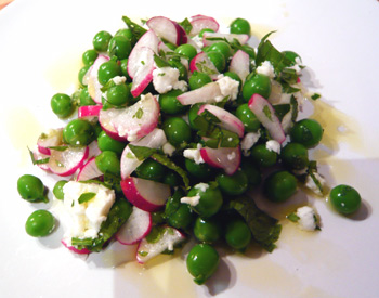 Peas, radishes and feta salad